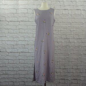 Vintage 90s Floral Embroidered Silk Slip Dress Medium
